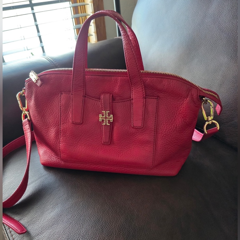 Tory Burch Deep red pebble leather w/gold hardware purse